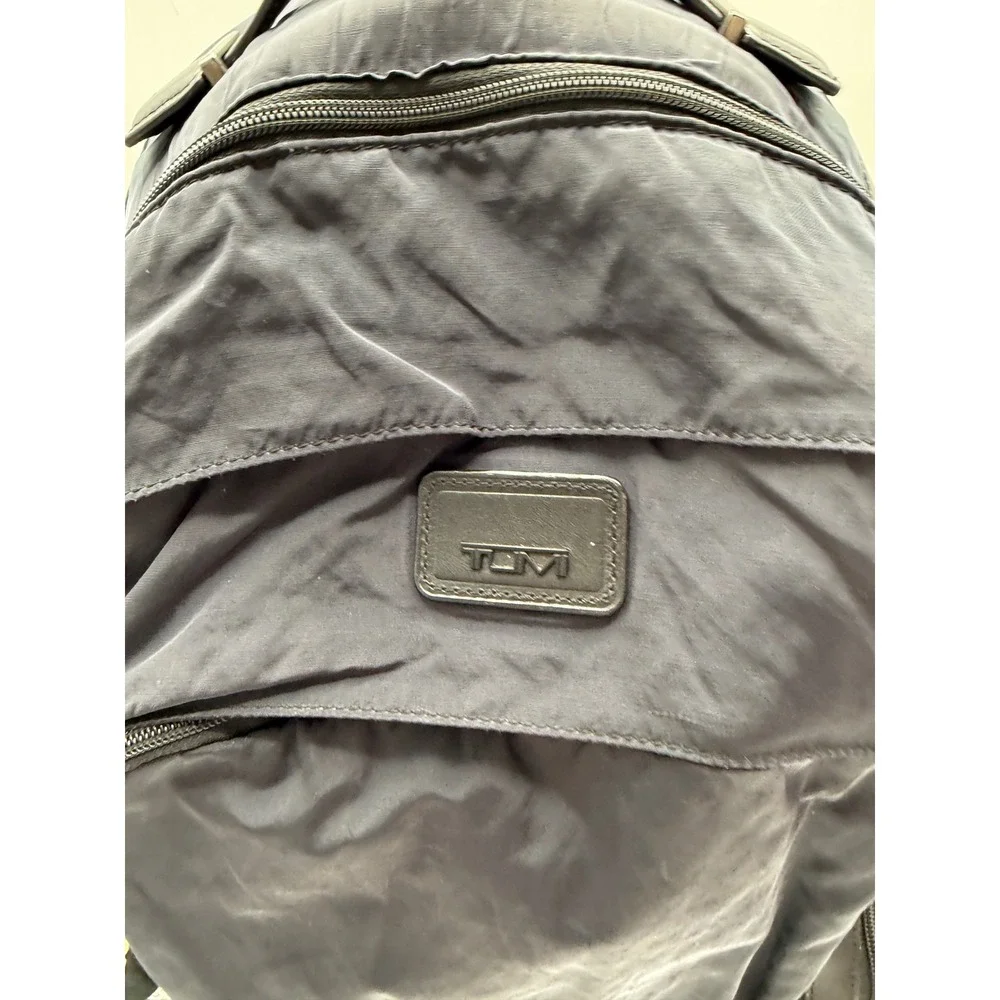 TUMI Harrison Backpack Navy Blue Nylon Black Leather Laptop Travel Business